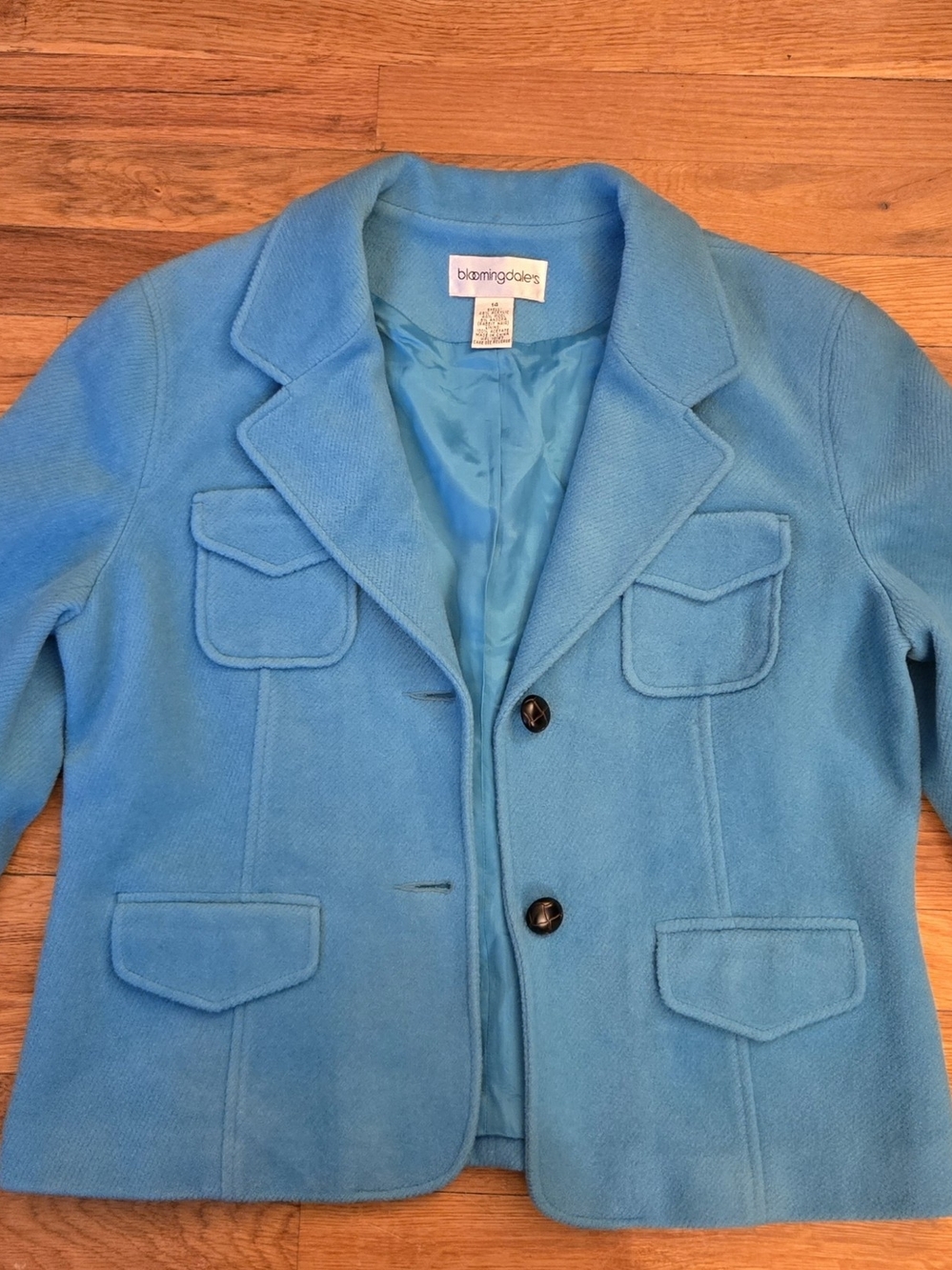 Vintage Bloomingdale's Turquoise Blue Wool Blend Blazer Jacket